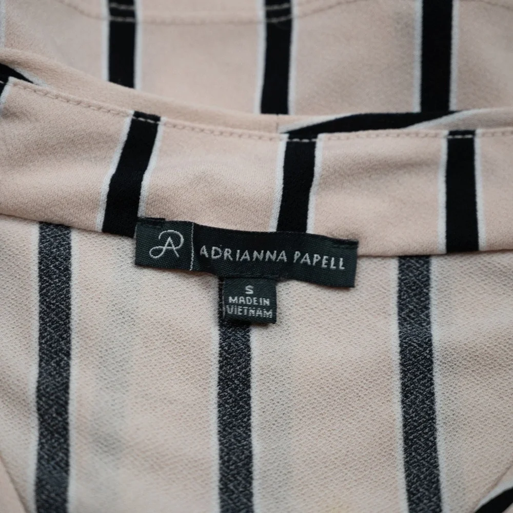 Adrianna Papell Blouse Women's Small Blush/Black stipe faux wrap Business casual